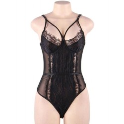 QUEEN LINGERIE - TEDDY ENCAJE NEGRO S/M