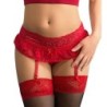 QUEEN LINGERIE - LIGUERO Y TANGA DISEÃ‘O FLORAL ROJO L/XL