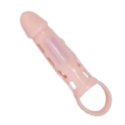 BAILE - FUNDA EXTENSORA PENE CON VIBRACION Y STRAP NATURAL 13.5 CM