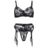 SUBBLIME - SET DE 3 PIEZAS SUJETADOR + TANGA + LIGA ESTAMPADO FLORAL NEGRO L/XL