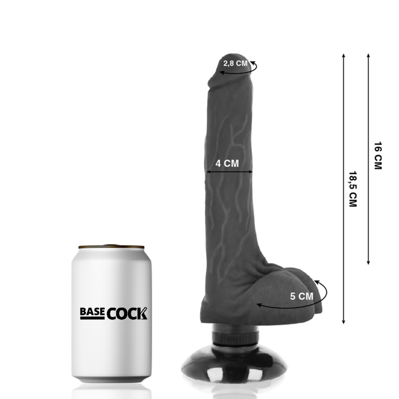 BASECOCK - VIBRADOR REALISTICO 2-1 NEGRO 18.5 CM -O- 4 CM