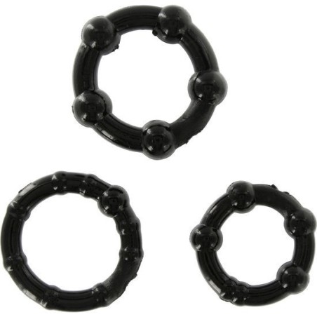 SEVEN CREATIONS - JUEGO TRES ANILLOS PENE NEGRO