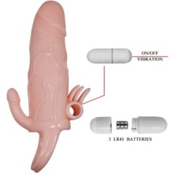 BAILE - BRAVE MAN FUNDA PENE ANAL Y CLITORIS VIBRADOR 16.5 CM NATURAL