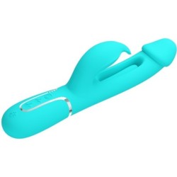 PRETTY LOVE - KAMPAS VIBRADOR RABBIT 3 EN 1 MULTIFUNCIÃ“N CON LENGUA VERDE AGUA