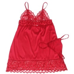 SUBBLIME - BABYDOLL SATINADO CON ENCAJE ROJO S/M