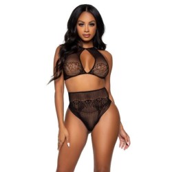 LEG AVENUE - SET DOS PIEZAS TOP CORTO CUELLO HALTER Y TANGA TALLA UNICA