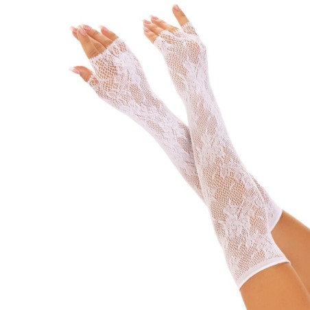 LEG AVENUE - GUANTES SIN DEDOS RED FLORAL BLANCO