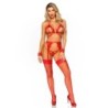 LEG AVENUE - SET CUATRO PIEZAS SUJETADOR, LIGUERO, TANGA Y PUÃ‘OS TALLA UNICA - ROJO