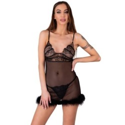 LIVCO CORSETTI FASHION - ZERUNAM SET BABYDOLL + TANGA NEGRO L/XL