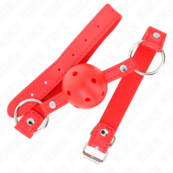 KINK - MORDAZA DE BOLA 4 CM TRANSPIRABLE CON DOBLE REMACHE MODELO 1 ROJO 62 x 2.5 CM AJUSTABLE 42-58