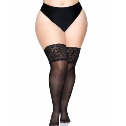 LEG AVENUE - MEDIAS NEGRAS AUTOADHESIVAS CON ENCAJE ANCHO PLUS SIZE