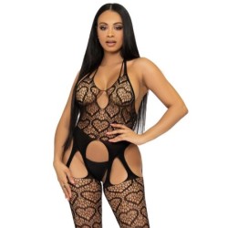 LEG AVENUE - BODYSTOCKING DE RED CON TIRANTES TALLA ÃšNICA - NEGRO