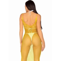 LEG AVENUE - VESTIDO DE REJILLA LARGO AMARILLO TALLA ÃšNICA