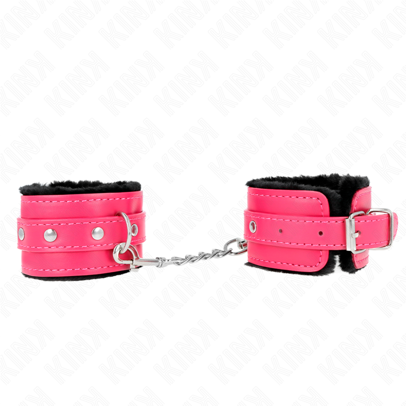 KINK - MUÃ‘EQUERAS FORRADAS PREMIUM NEGRO CON CORREA FUCSIA AJUSTABLE 17-29 CM X 6 CM