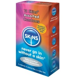 SKINS - PRESERVATIVOS NATURAL + FINO + PUNTOS & ESTRIAS 12 UDS