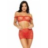 LEG AVENUE - SET TRES PIEZAS TOP, MINI FALDA Y TANGA TALLA UNICA - ROJO