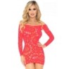 LEG AVENUE - MINI VESTIDO DE ENCAJES MANGA LARGA ROJO TALLA UNICA