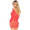 LEG AVENUE - MINI VESTIDO DE ENCAJES MANGA LARGA ROJO TALLA UNICA