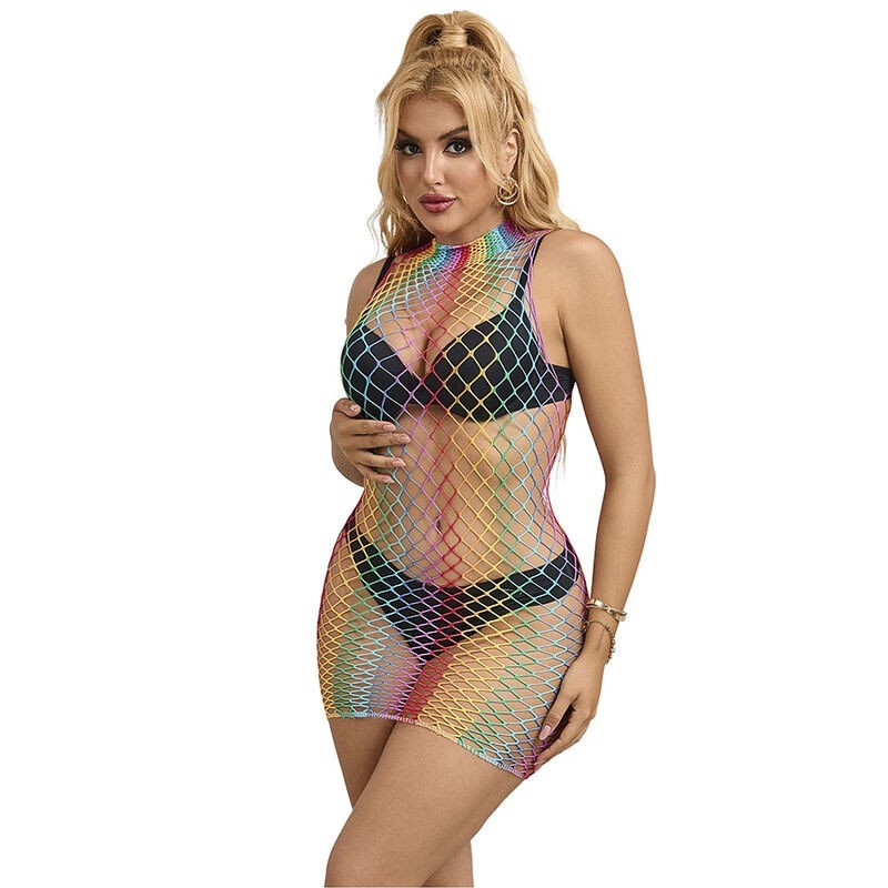 SUBBLIME - 952433 BODYSTOCKING DE REJILLA SIN MANGAS CON CUELLO ALTO ARCOIRIS TALLA ÃšNICA