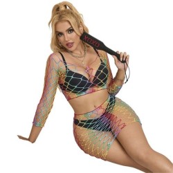 SUBBLIME - 952440 BODYSTOCKING DE REJILLA 2 PIEZAS MANGA LARGA ARCOIRIS TALLA ÃšNICA