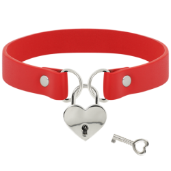 COQUETTE CHIC DESIRE - COLLAR CUERO VEGANO ROJO ACCESORIO CORAZÃ“N CON LLAVE