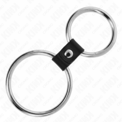 KINK - ANILLO PENE DOBLE METAL 3.7 CM A 5 CM CONECTADOS POR CORREA POLIPIEL MODELO 1