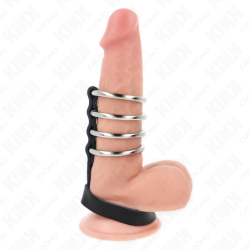 KINK - 4 ANILLOS PENE METAL 3.8 CM CONECTADOS CON CORREA DE CUERO 22 X 1.5 CM Y CIERRE A PRESIÃ“N