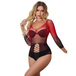 SUBBLIME - 952259 BODYSTOCKING DE REJILLA ELSTICO MANGA LARGA DEGRADADO ROJO Y NEGRO TALLA ÃšNICA