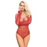 SUBBLIME - 952303 BODYSTOCKING DE REJILLA BRILLANTE CON HOMBROS DESCUBIERTOS MANGA LARGA ROJO TALLA 