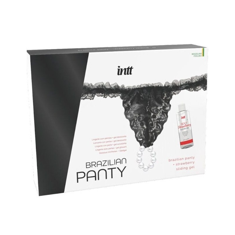 INTT RELEASES - PANTY BRASILEÃ‘A NEGRA CON PERLAS Y GEL LUBRICANTE 50 ML