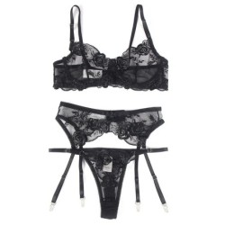 SUBBLIME - 945237 SUJETADOR + PANTIES CON LIGUERO DISEÃ‘O FLORAL NEGRO S/M