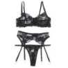 SUBBLIME - 945237 SUJETADOR + PANTIES CON LIGUERO DISEÃ‘O FLORAL NEGRO S/M