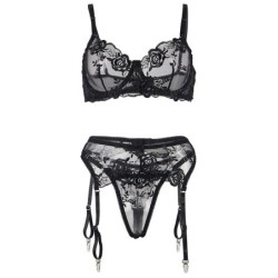 SUBBLIME - 945237 SUJETADOR + PANTIES CON LIGUERO DISEÃ‘O FLORAL NEGRO S/M