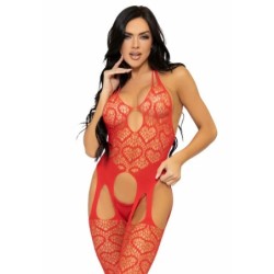 LEG AVENUE - BODYSTOCKING DE RED CON TIRANTES TALLA ÃšNICA - ROJO