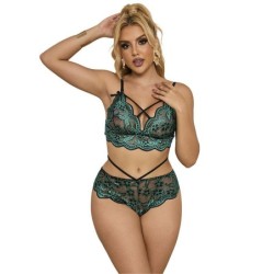 SUBBLIME - 954086 SUJETADOR + PANTIES ENCAJE VERDE S/M