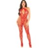 LEG AVENUE - BODYSTOCKING DE REJILLA CON ESTAMPADO DE FLORES ROJO TALLA ÃšNICA