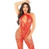 LEG AVENUE - BODYSTOCKING DE REJILLA CON ESTAMPADO DE FLORES ROJO TALLA ÃšNICA