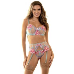 SUBBLIME - 954109 SUJETADOR + PANTIES CON LIGUERO DISEÃ‘O FLORAL AZUL S/M