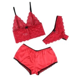 SUBBLIME - 953904 SET 3 PIEZAS ENCAJE Y SATEN ROJO L/XL