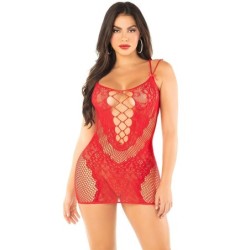 LEG AVENUE - MINIVESTIDO DE REJILLA CON TIRANTES ROJO