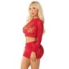 LEG AVENUE - TOP + FALDA DE REJILLA CON BRILLANTES ROJO