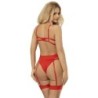 SUBBLIME - 954338 SUJETADOR + TANGA + LIGUEROS ESTAMPADO DE CORAZONES ROJO L/XL