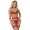 SUBBLIME - 954321 SUJETADOR + TANGA + LIGUEROS ESTAMPADO DE CORAZONES ROJO S/M