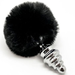 ALIVE - ANAL PLEASURE PLUG ESPIRAL METAL POMPON NEGRO TALLA M